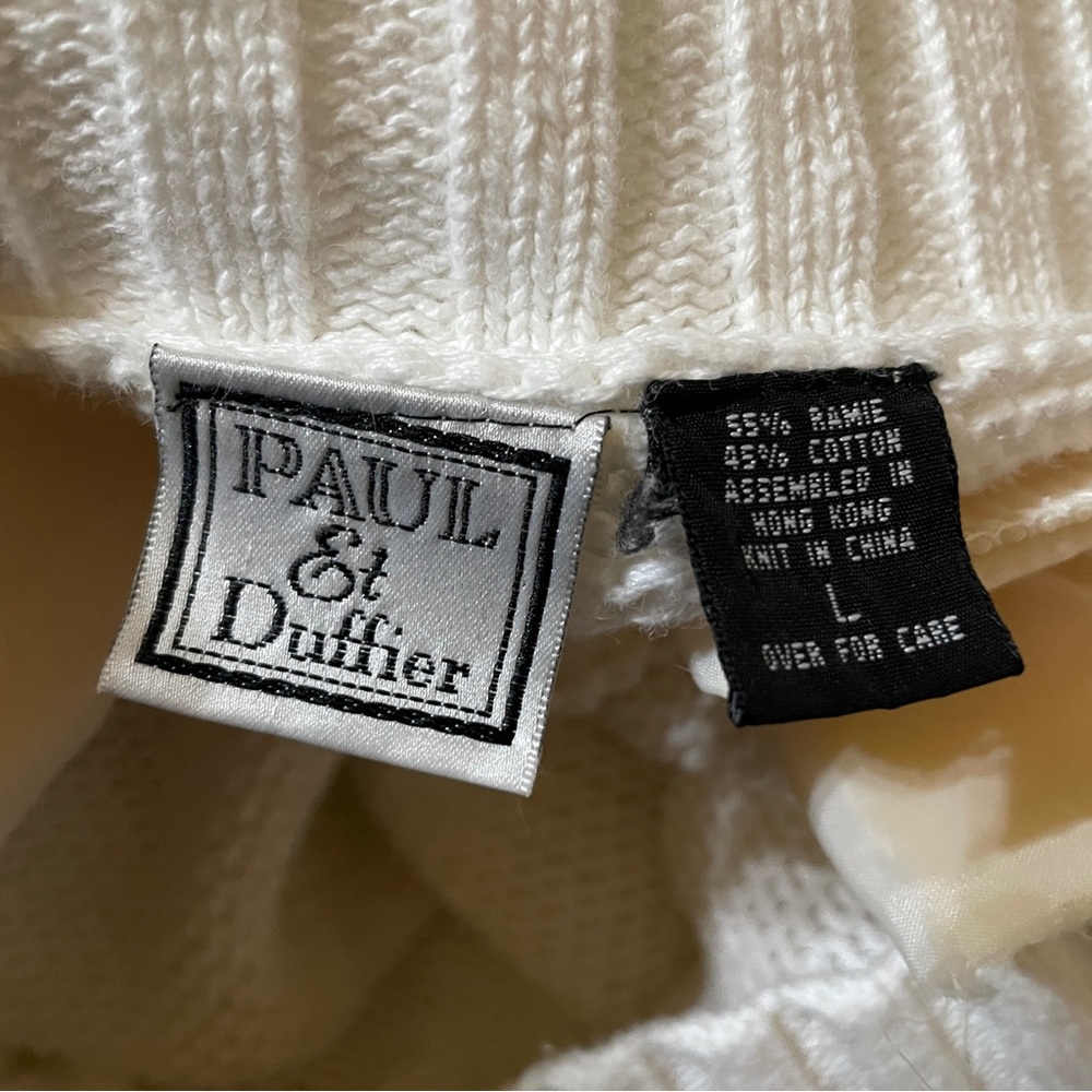 Vintage V Neck Paul Et Duffier White Cotton Ramie Deep V-Neck Knit Sweater Sz L - Picture 4 of 12
